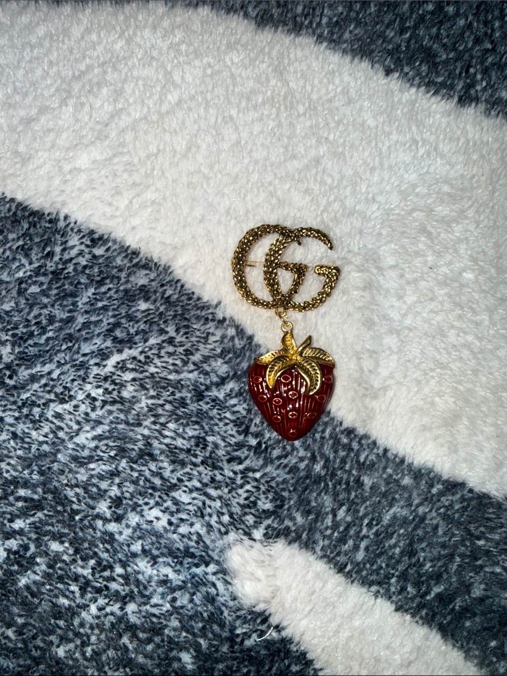Gold-Tone Strawberry Pendant Brooch - Red Strawberry Accent